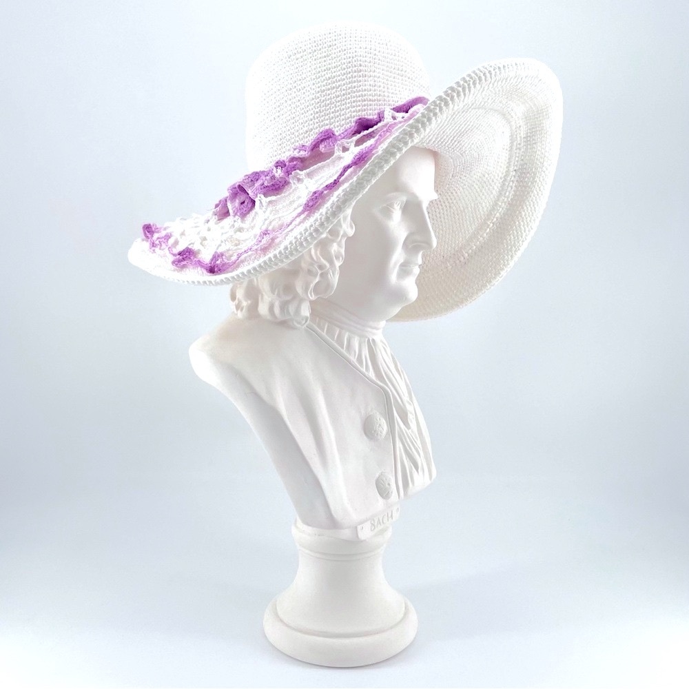 Foxglove Garden Purple Lace Doily Sun Hat Spring Summer Dress Church 100% Cotton